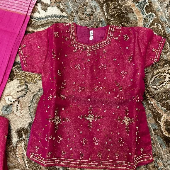 Pink Embroidered girls Anarkali - Picture 2 of 4